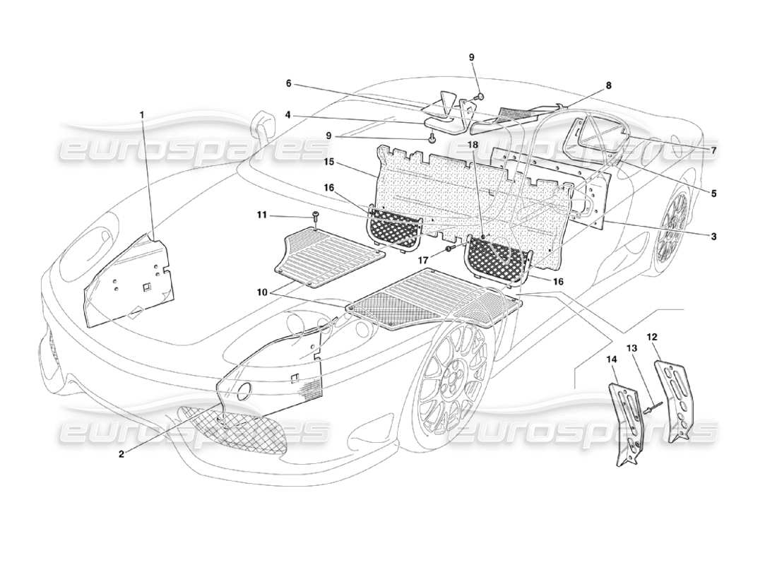 ferrari 360 challenge stradale insulations and passengers compartment carpets part diagram