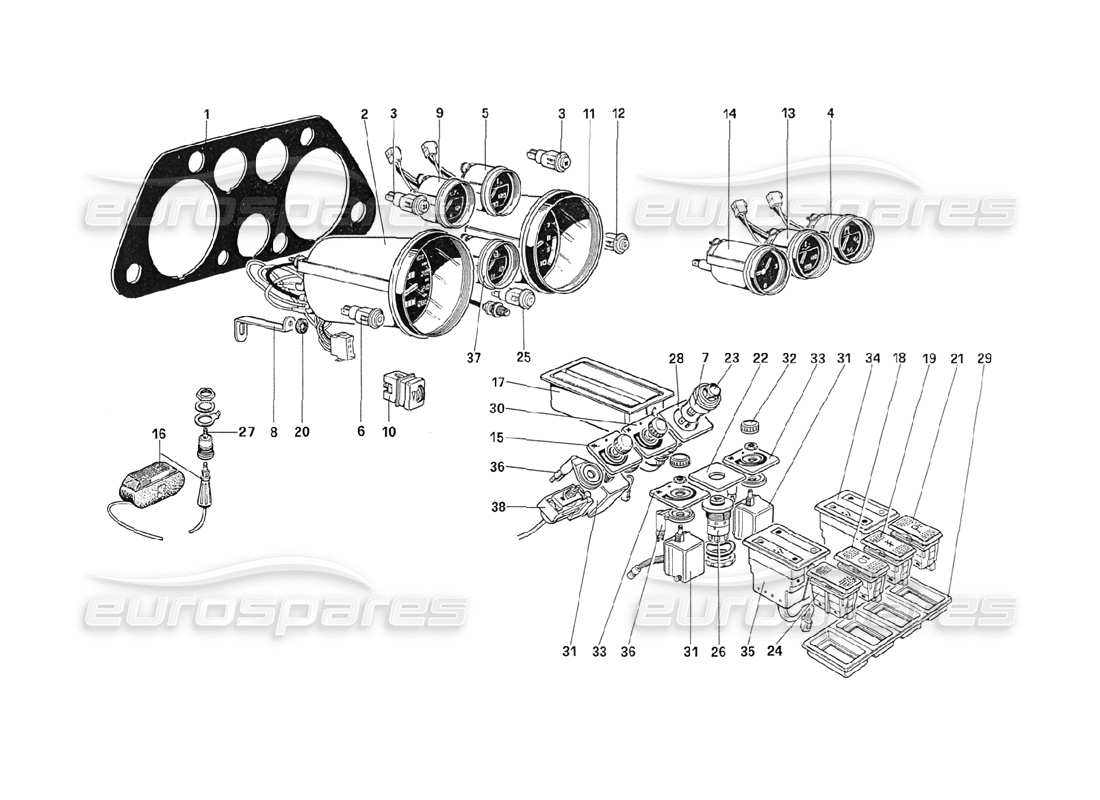 ferrari 208 turbo (1989) instruments and accessories part diagram