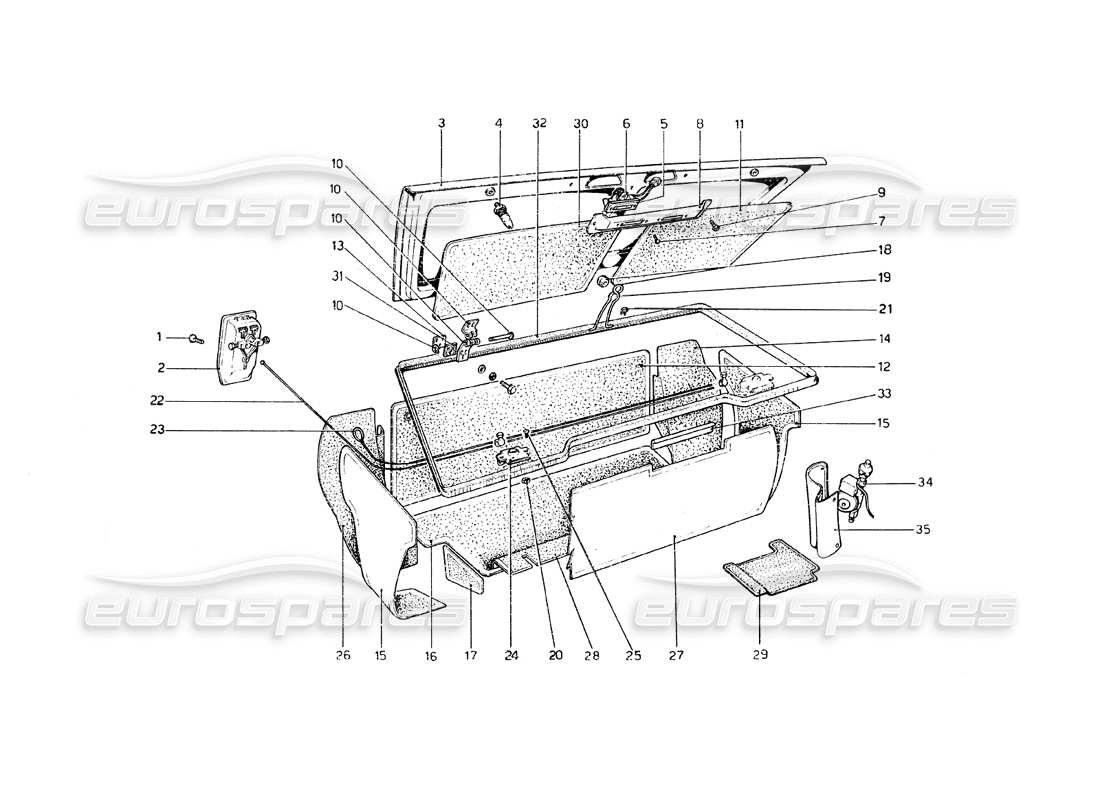 ferrari 308 gt4 dino (1979) luggage compartment lid part diagram