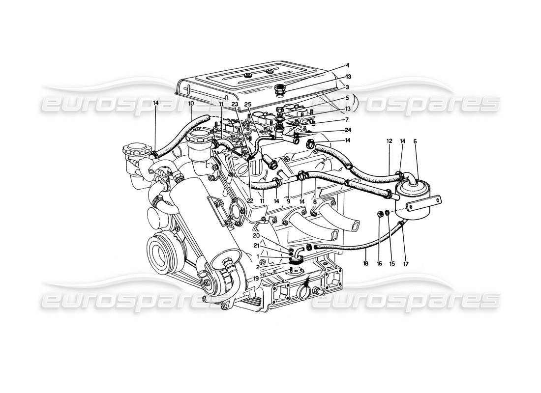 ferrari 246 dino (1975) blow - by system part diagram