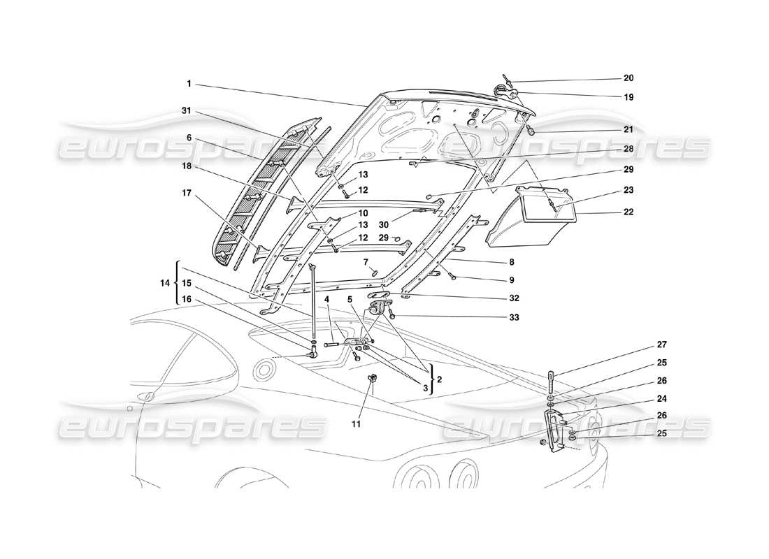 ferrari 360 challenge (2000) engine bonnet part diagram