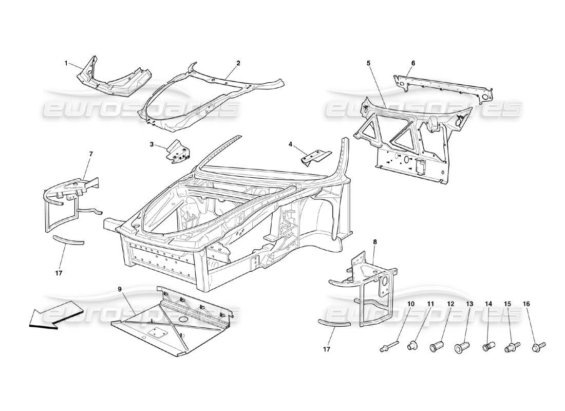 ferrari 360 challenge (2000) frame - complete front part structures and plates part diagram