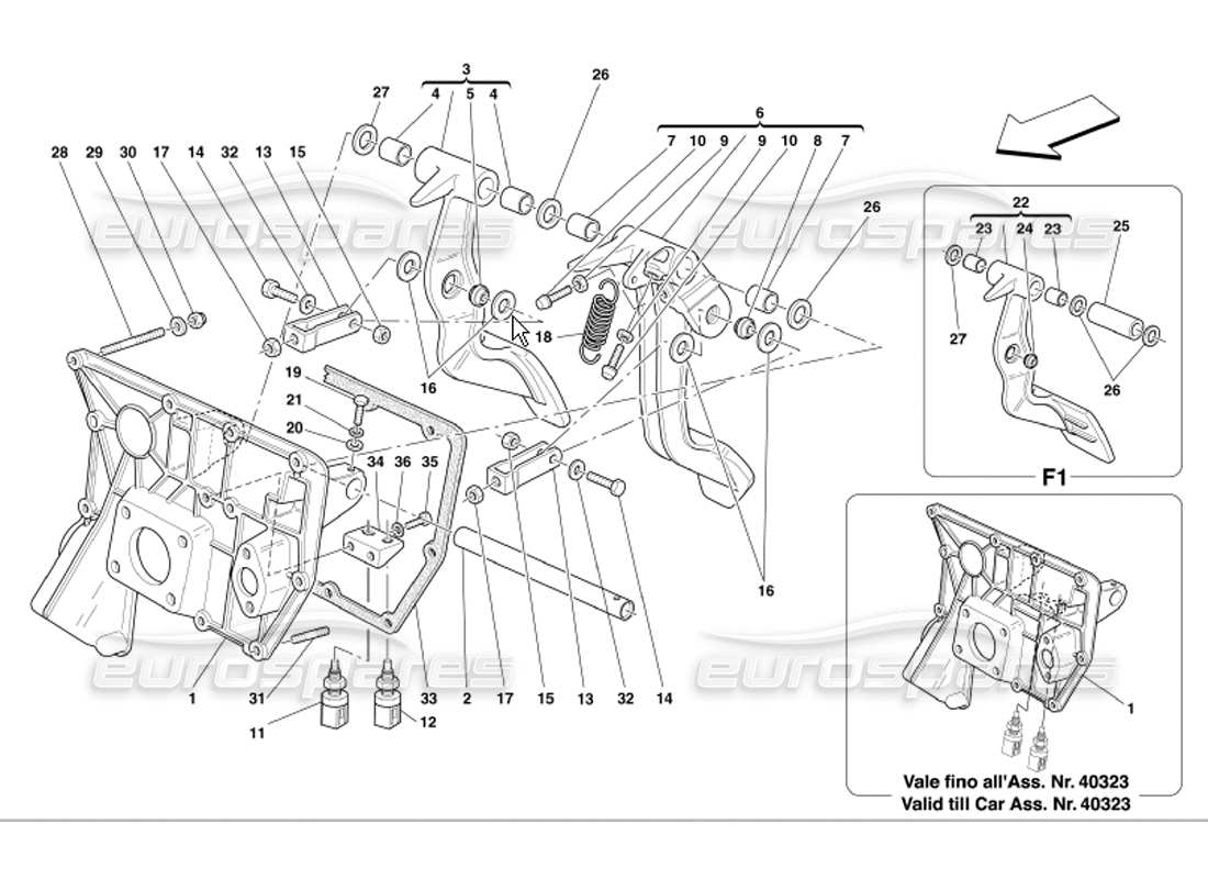 ferrari 360 modena pedals part diagram