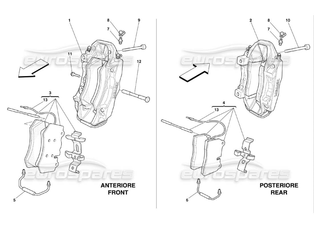 ferrari 360 challenge stradale calipers for front and rear brakes part diagram