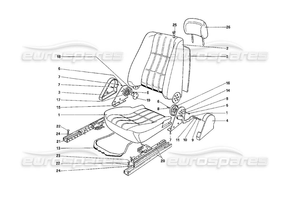 ferrari 208 turbo (1989) seat part diagram