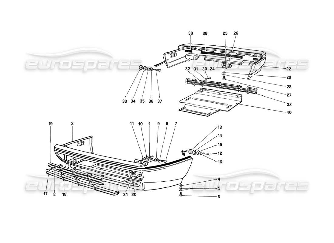 ferrari 208 turbo (1989) front and rear bumpers part diagram