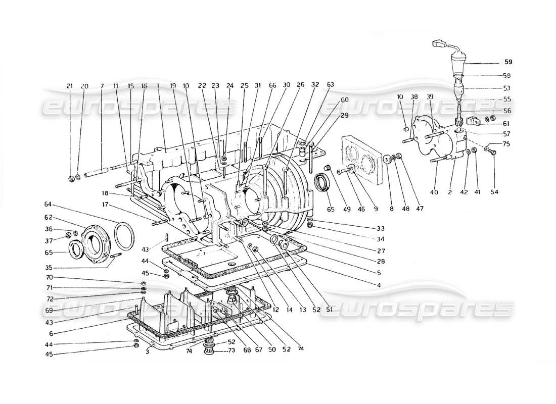 ferrari 308 gt4 dino (1979) gear - differential housing and oil sump part diagram