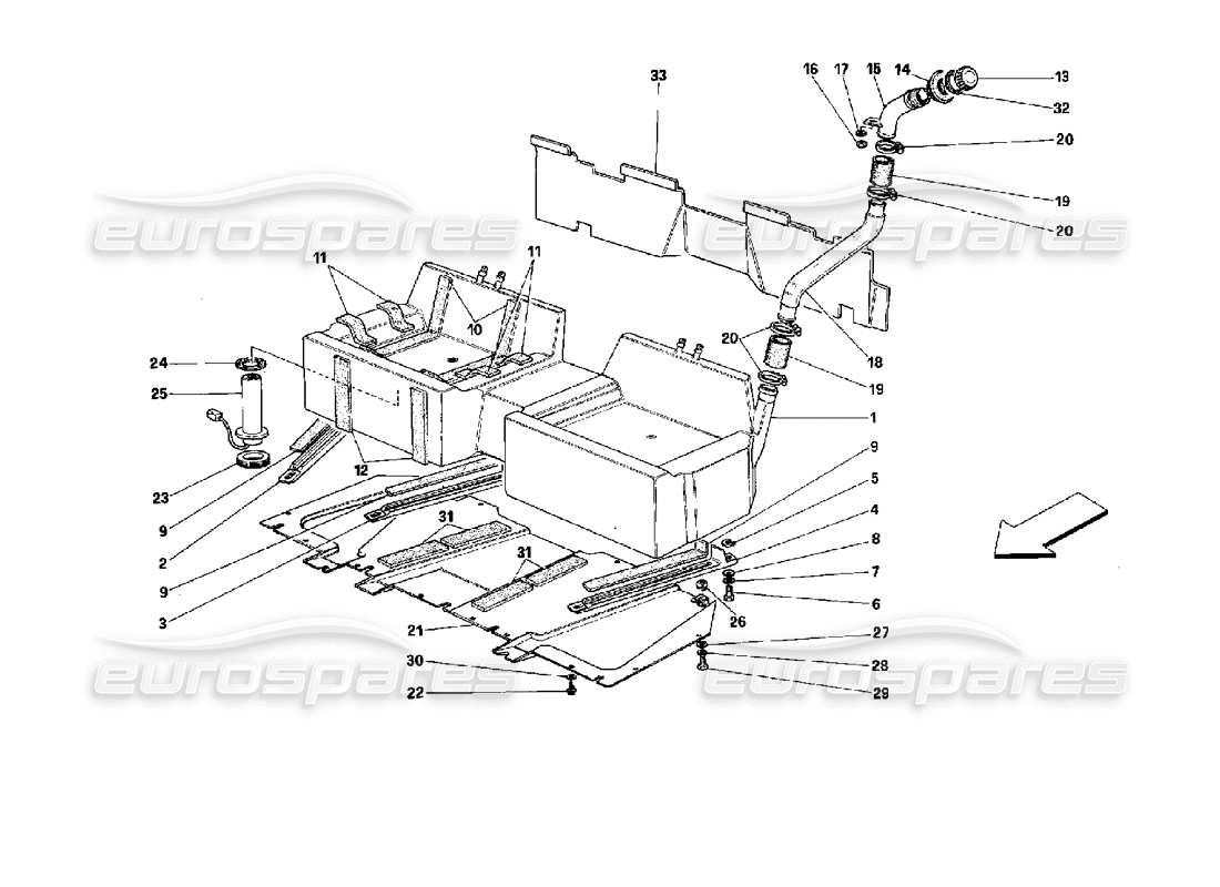 ferrari mondial 3.4 t coupe/cabrio fuel tank - coupe - for cars with catalysts sa and de - catalysts part diagram