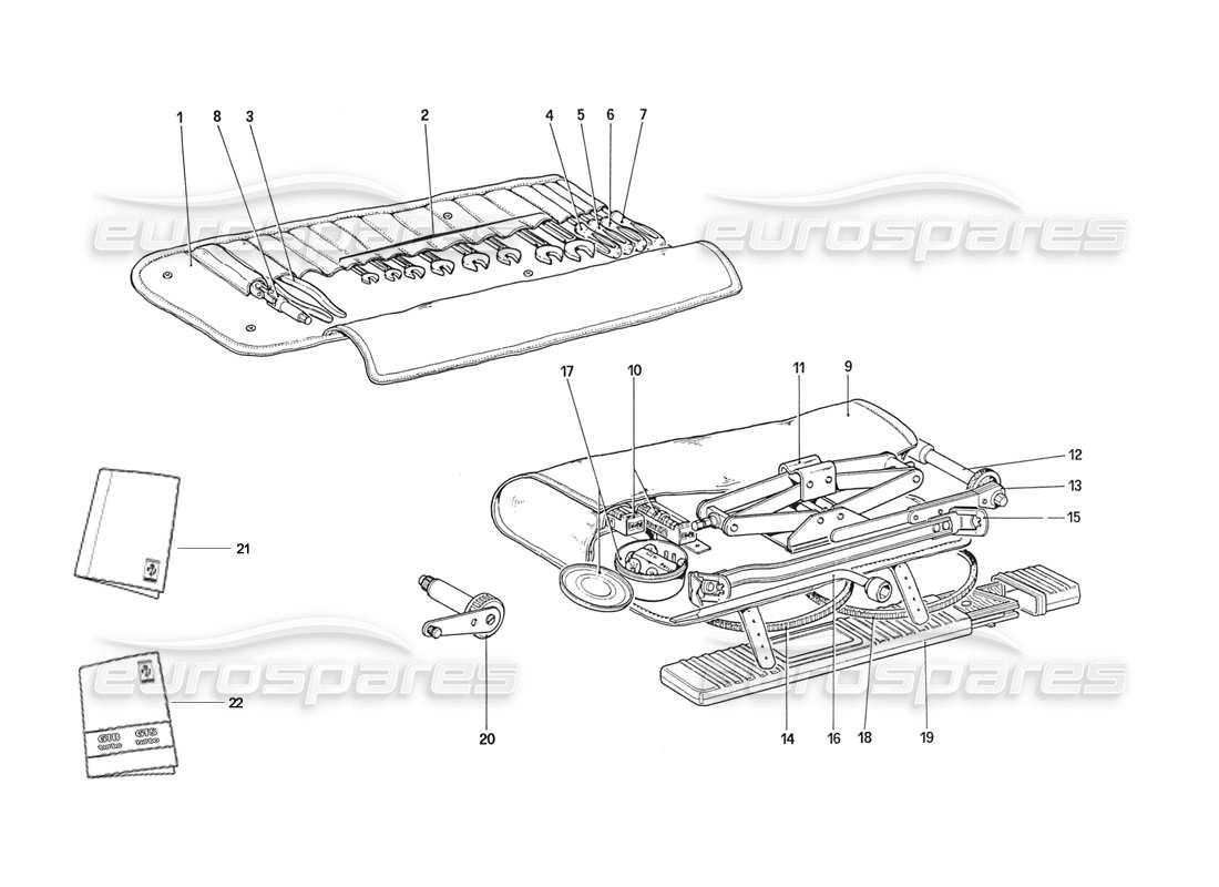 ferrari 208 turbo (1989) tool kit - documents & accessories part diagram