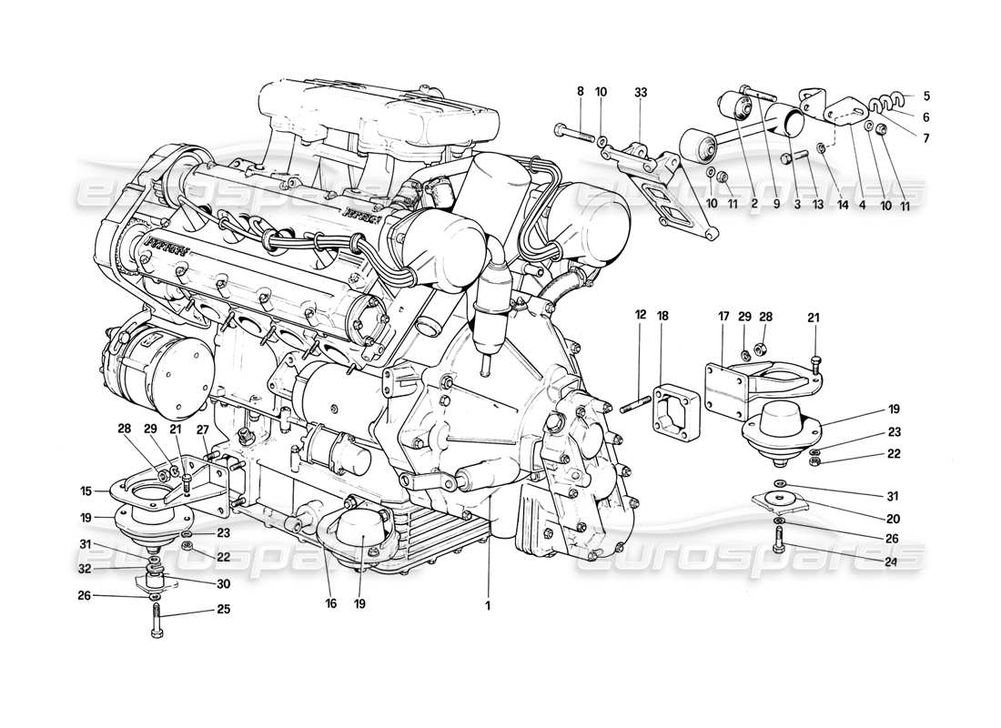 ferrari mondial 8 (1981) engine - gearbox and supports part diagram