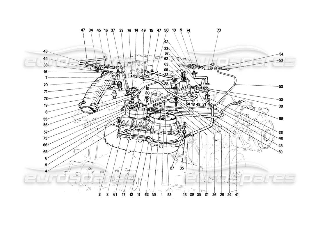 ferrari mondial 8 (1981) fuel injection system - fuel distributors, lines part diagram