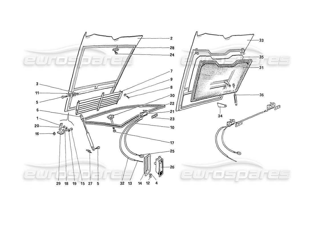 ferrari 208 turbo (1989) front compartment lid part diagram