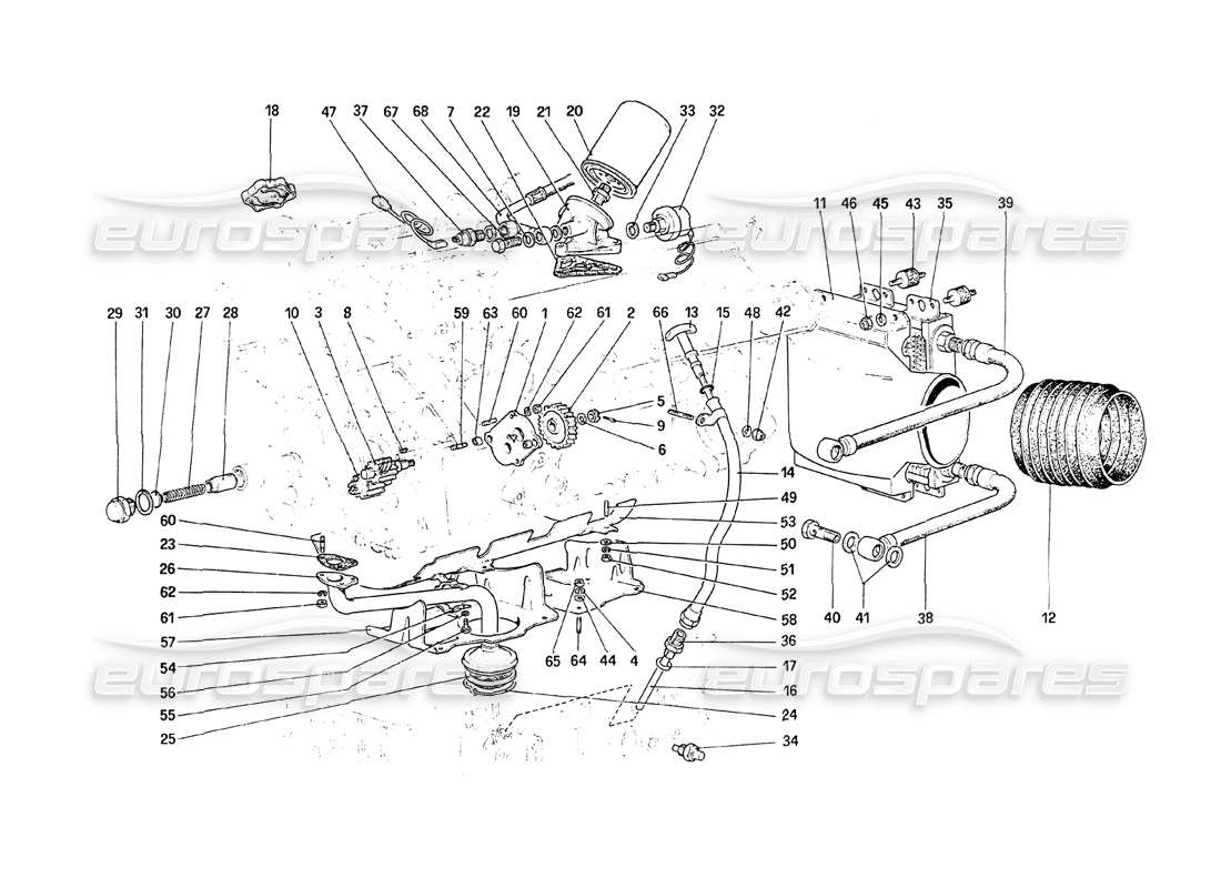 ferrari 208 turbo (1989) lubrication system part diagram