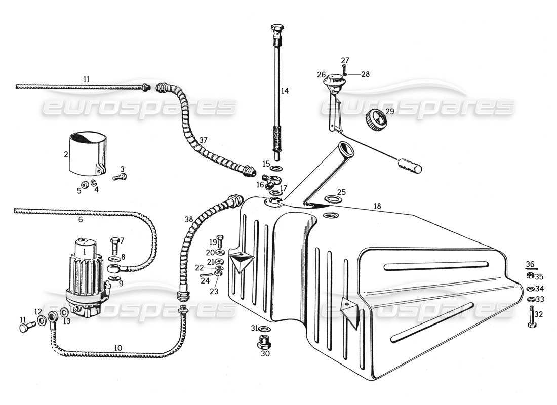 ferrari 250 gte (1957) fuel tank with accessories and electric pump part diagram