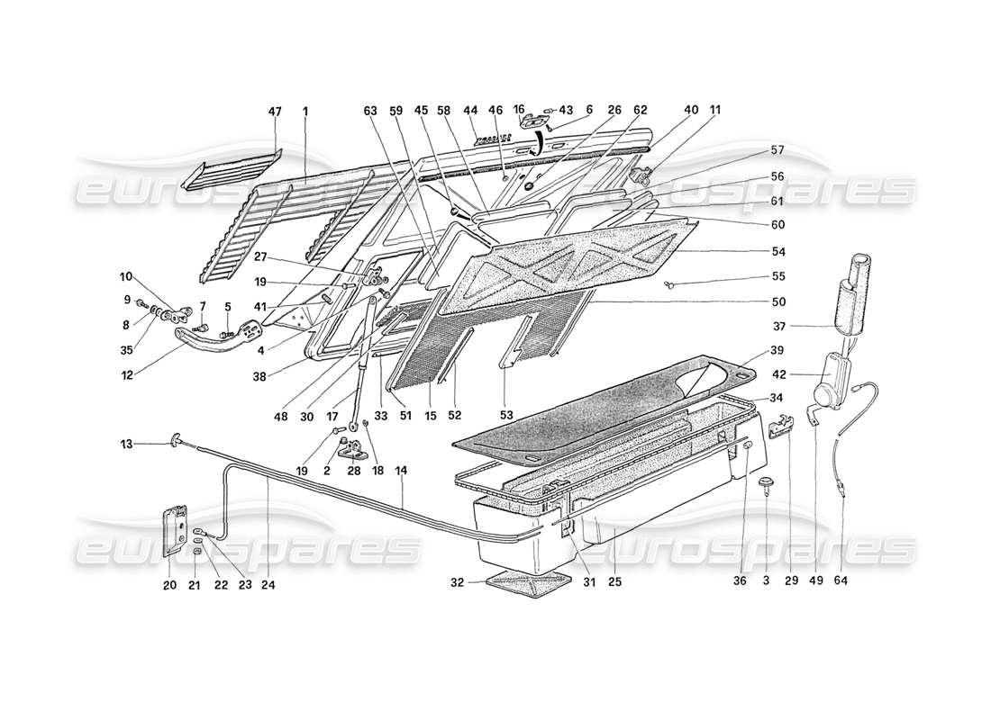 ferrari 208 turbo (1989) rear bonnet and luggagr compartment covering part diagram