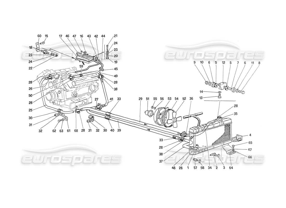 ferrari 208 turbo (1989) cooling system part diagram