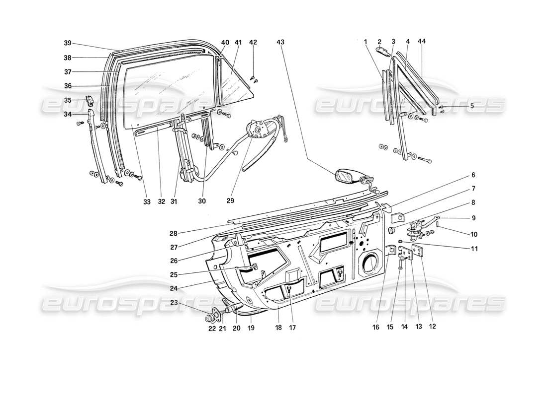 ferrari 208 turbo (1989) doors (from car 71597) part diagram