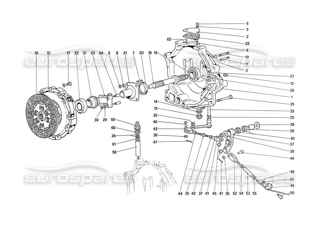 ferrari 208 turbo (1989) clutch and controls part diagram