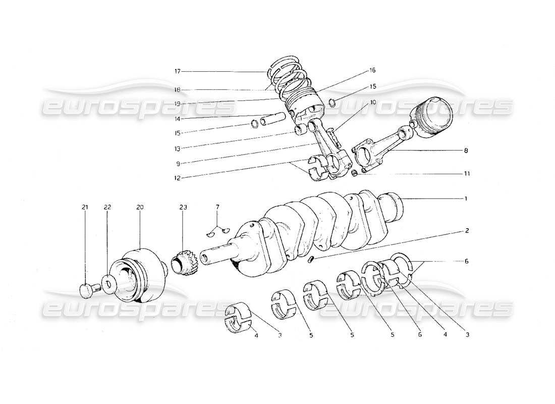 ferrari 308 gt4 dino (1979) crankshaft - connecting rods and pistons part diagram