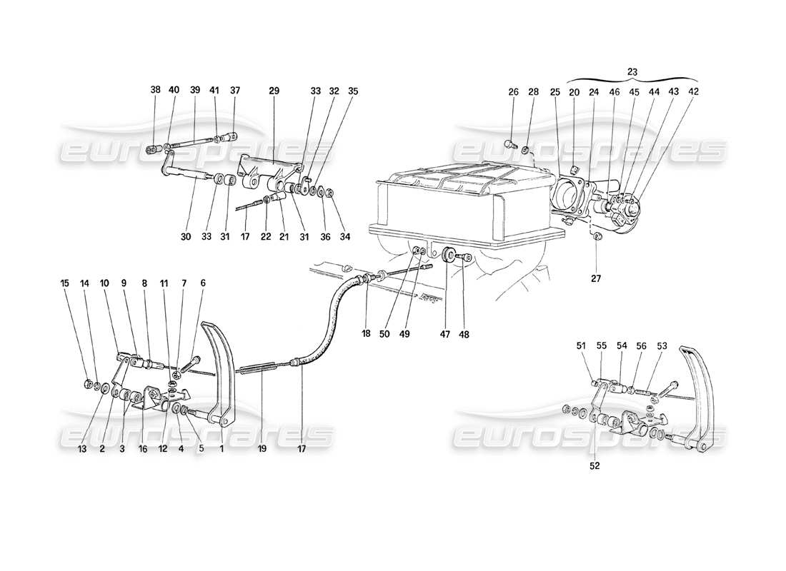 ferrari 208 turbo (1989) throttle housing and linkage part diagram