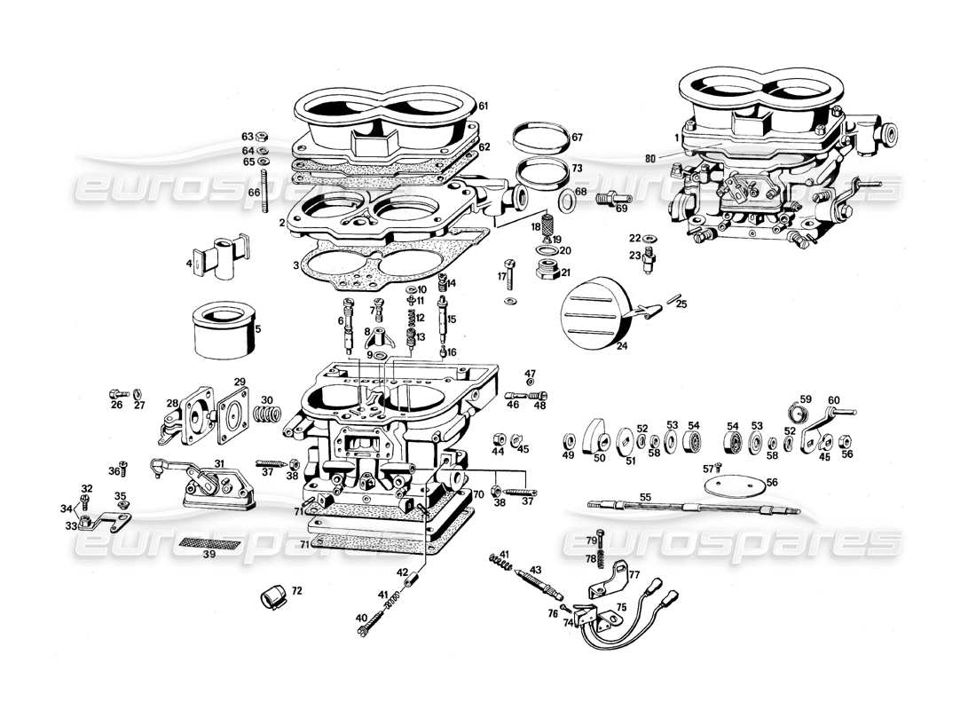 maserati qtp.v8 4.9 (s3) 1979 carburetor part diagram