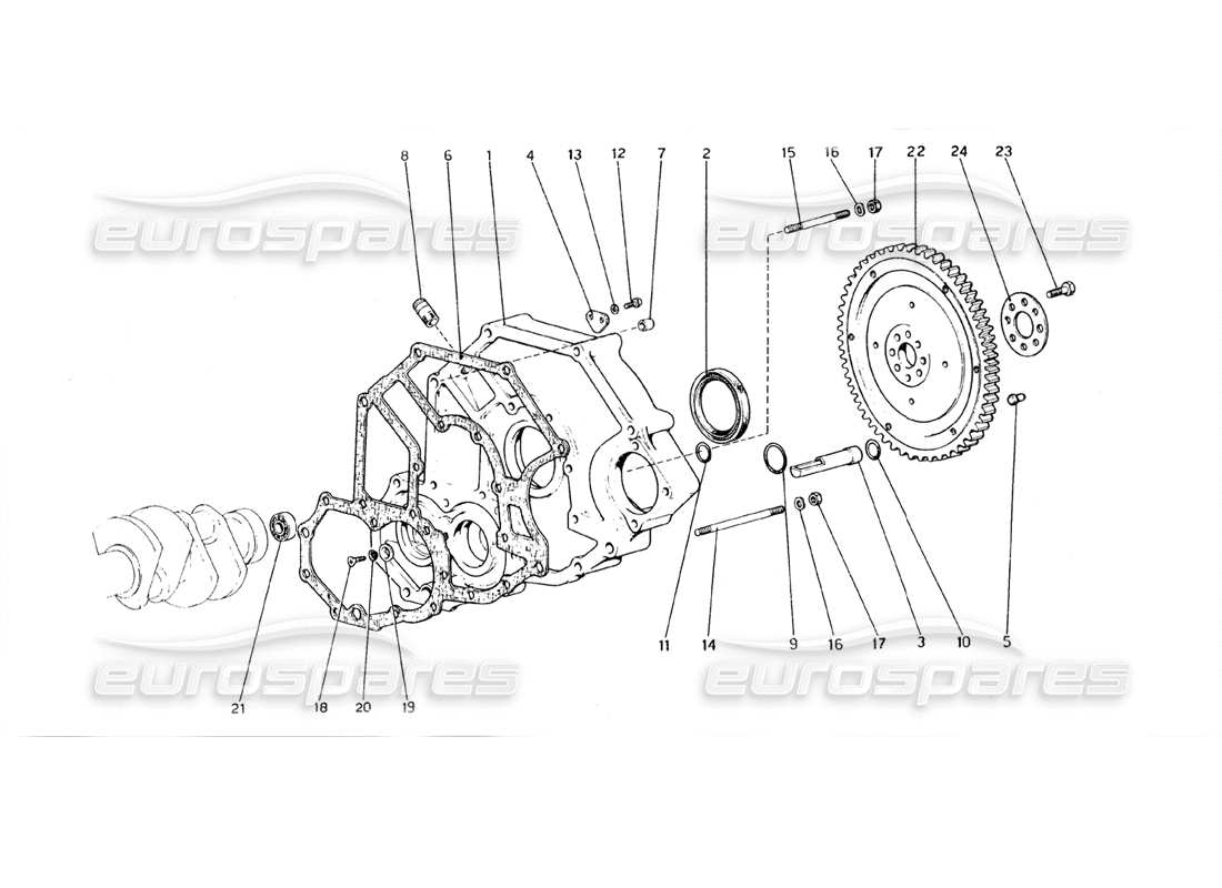 ferrari 308 gt4 dino (1979) flywheel and clutch housing rods and pistons part diagram