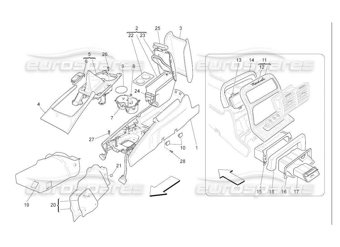 maserati qtp. (2007) 4.2 auto accessory console and centre console part diagram