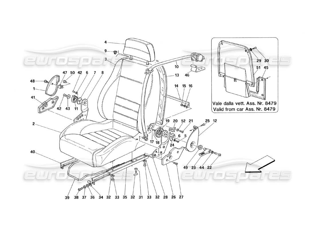 ferrari 348 (1993) tb / ts seats and safety belts part diagram