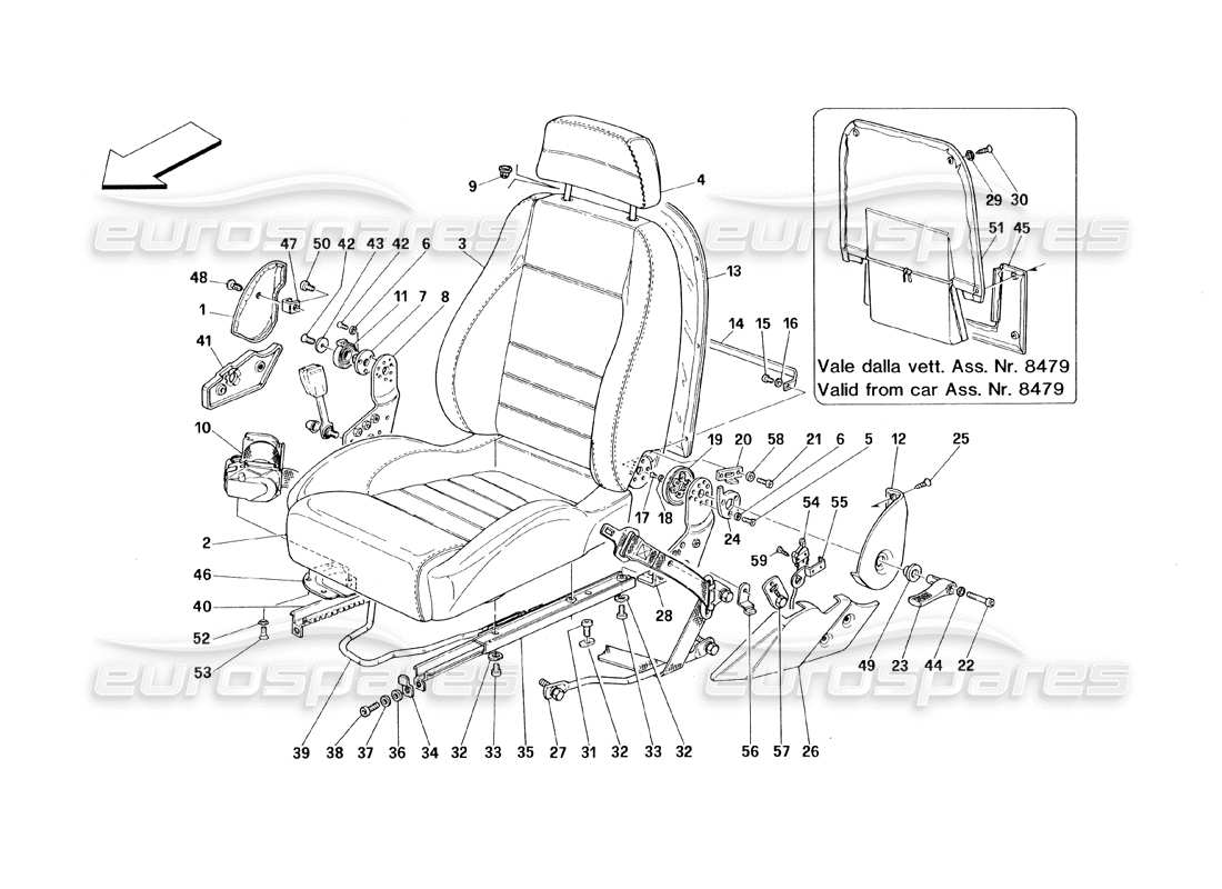 ferrari 348 (1993) tb / ts seats and safety belts part diagram