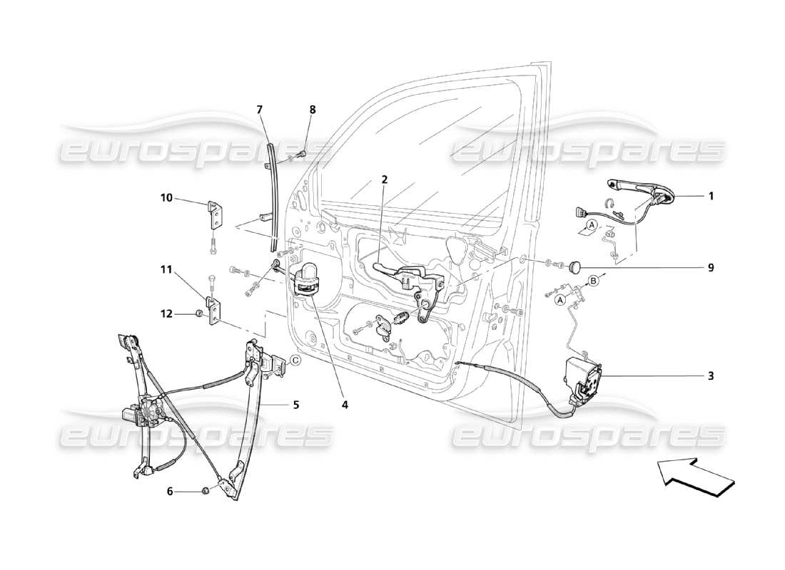 maserati qtp. (2003) 4.2 front doors: movement devices part diagram