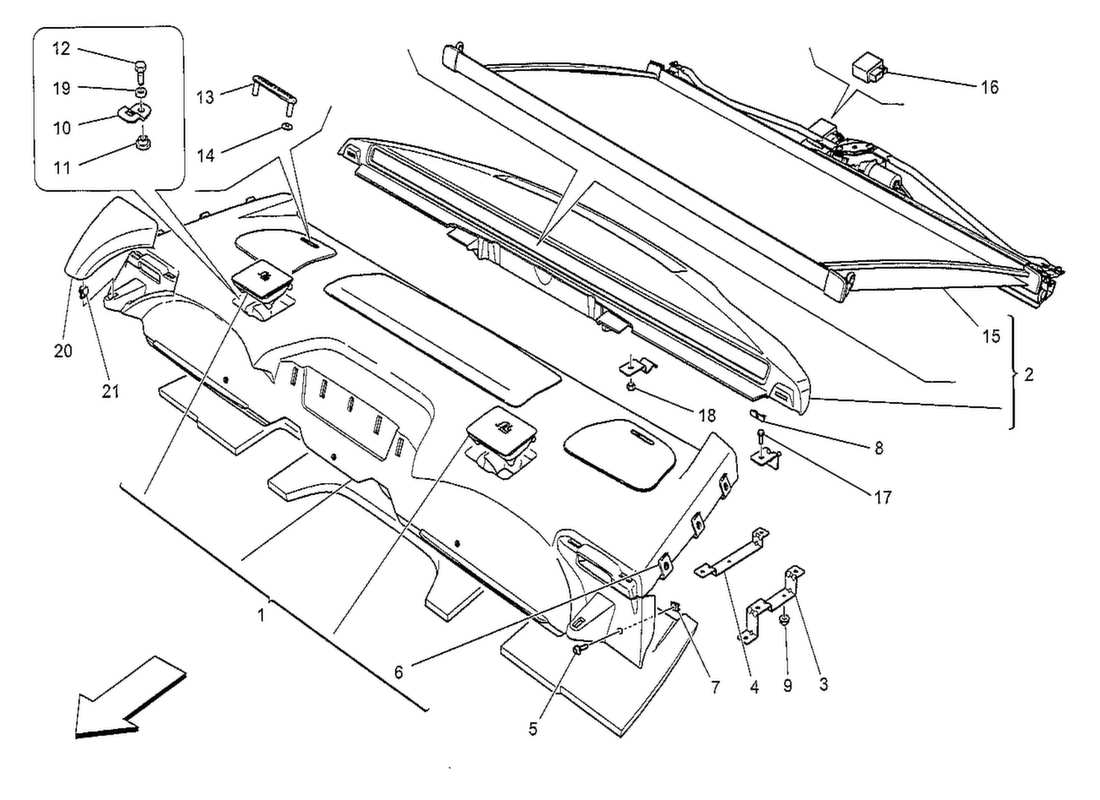 maserati qtp. v8 3.8 530bhp 2014 rear parcel shelf part diagram