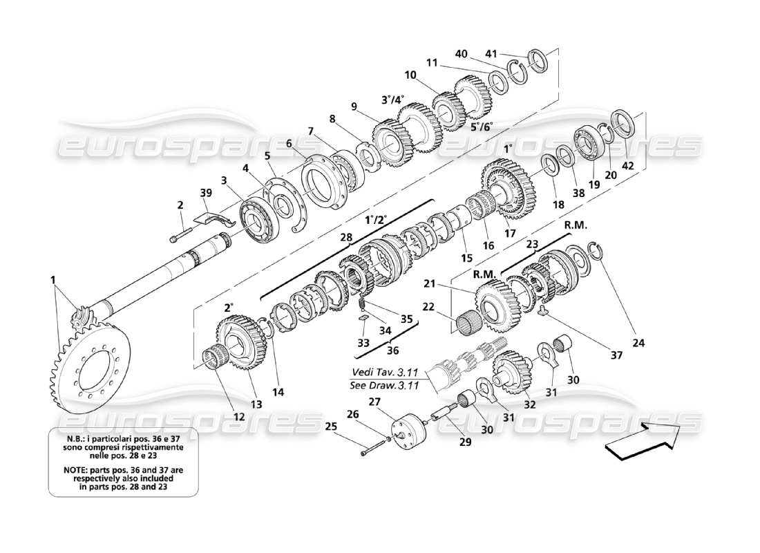 maserati qtp. (2003) 4.2 lay shaft gears part diagram