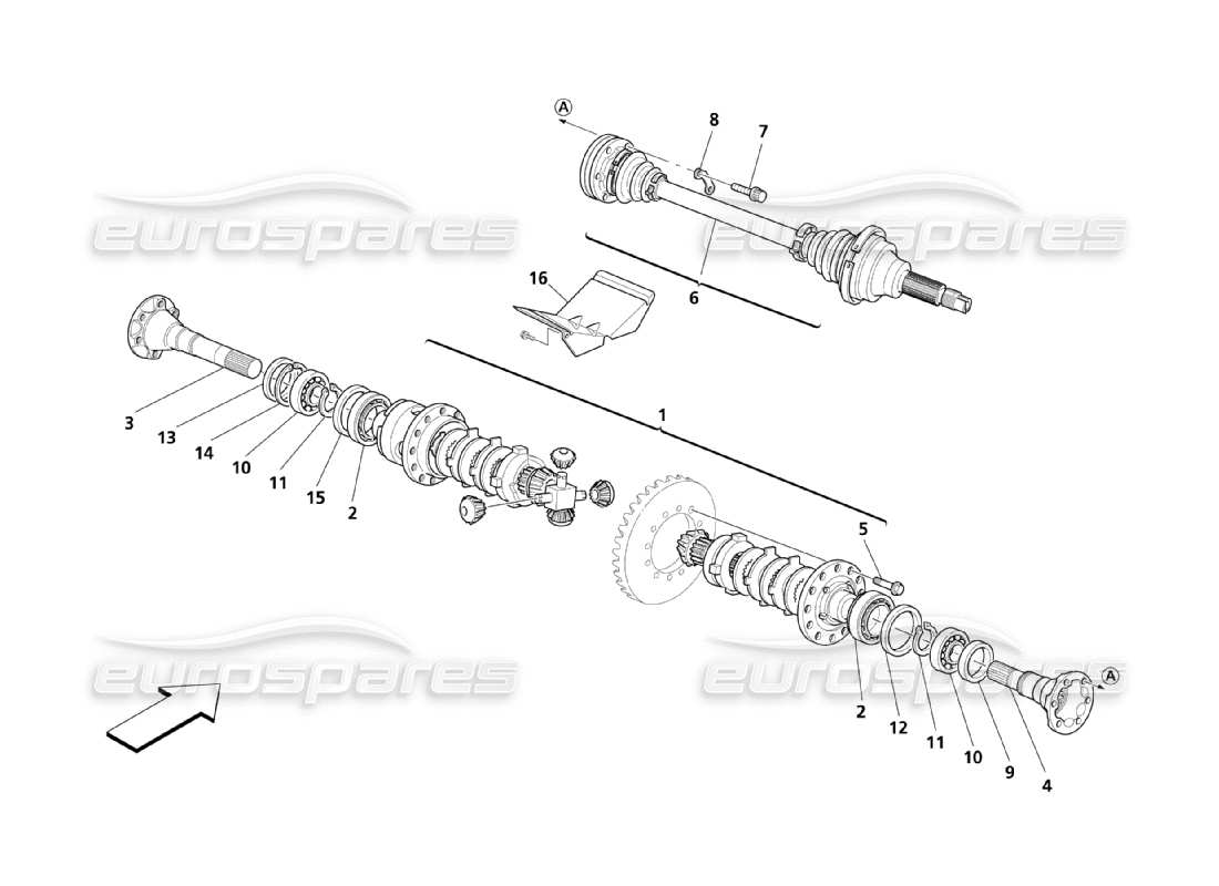 maserati qtp. (2003) 4.2 rear differential and axle shafts part diagram