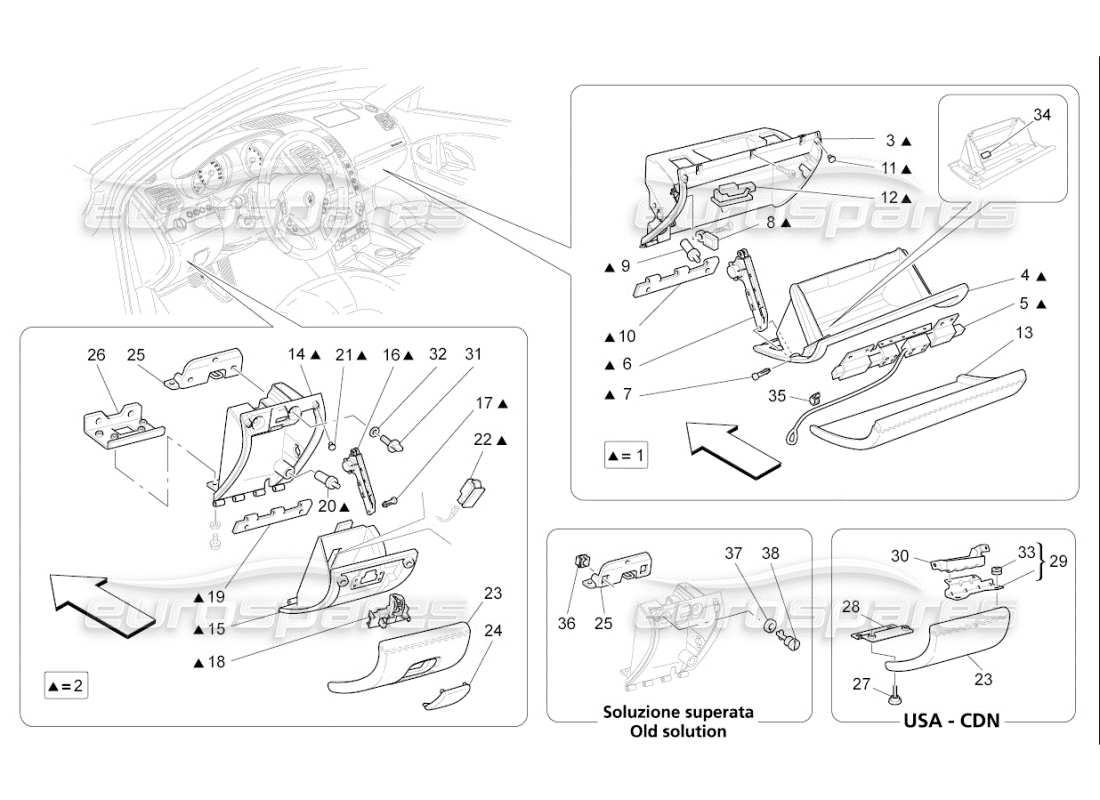 maserati qtp. (2009) 4.2 auto glove compartments part diagram