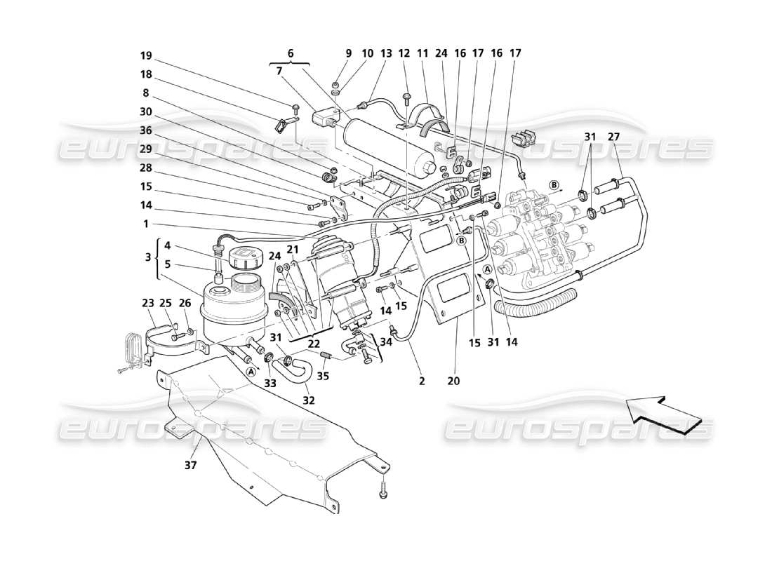 maserati qtp. (2003) 4.2 gearbox control hydraulics: tank and pump part diagram