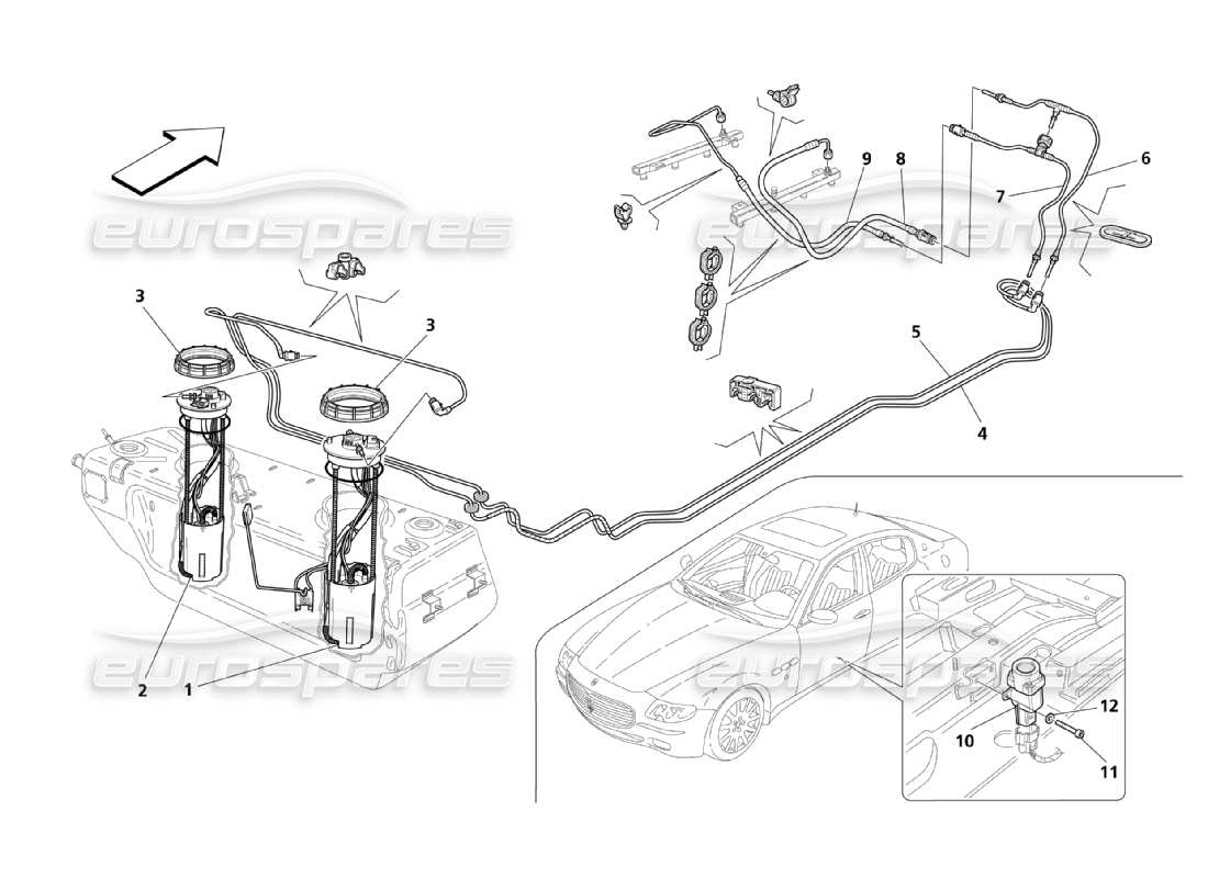 maserati qtp. (2003) 4.2 fuel pumps and pipes part diagram