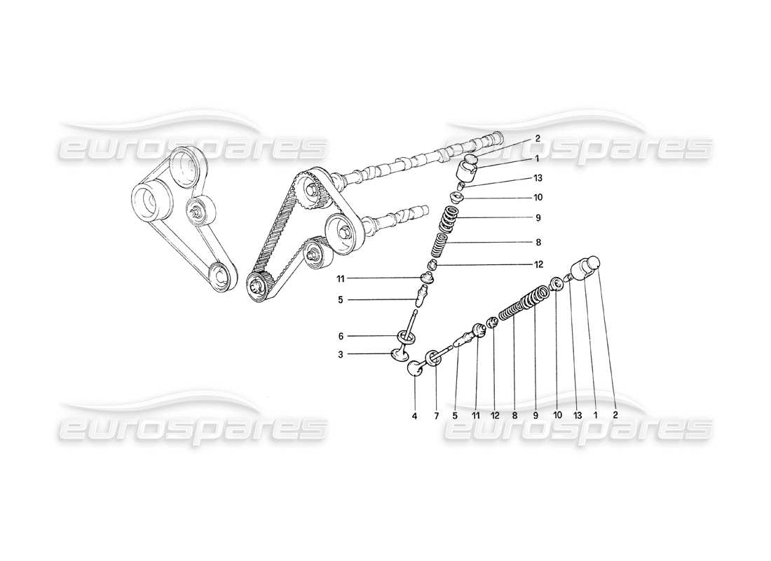 ferrari 208 turbo (1989) timing system - tapppets part diagram