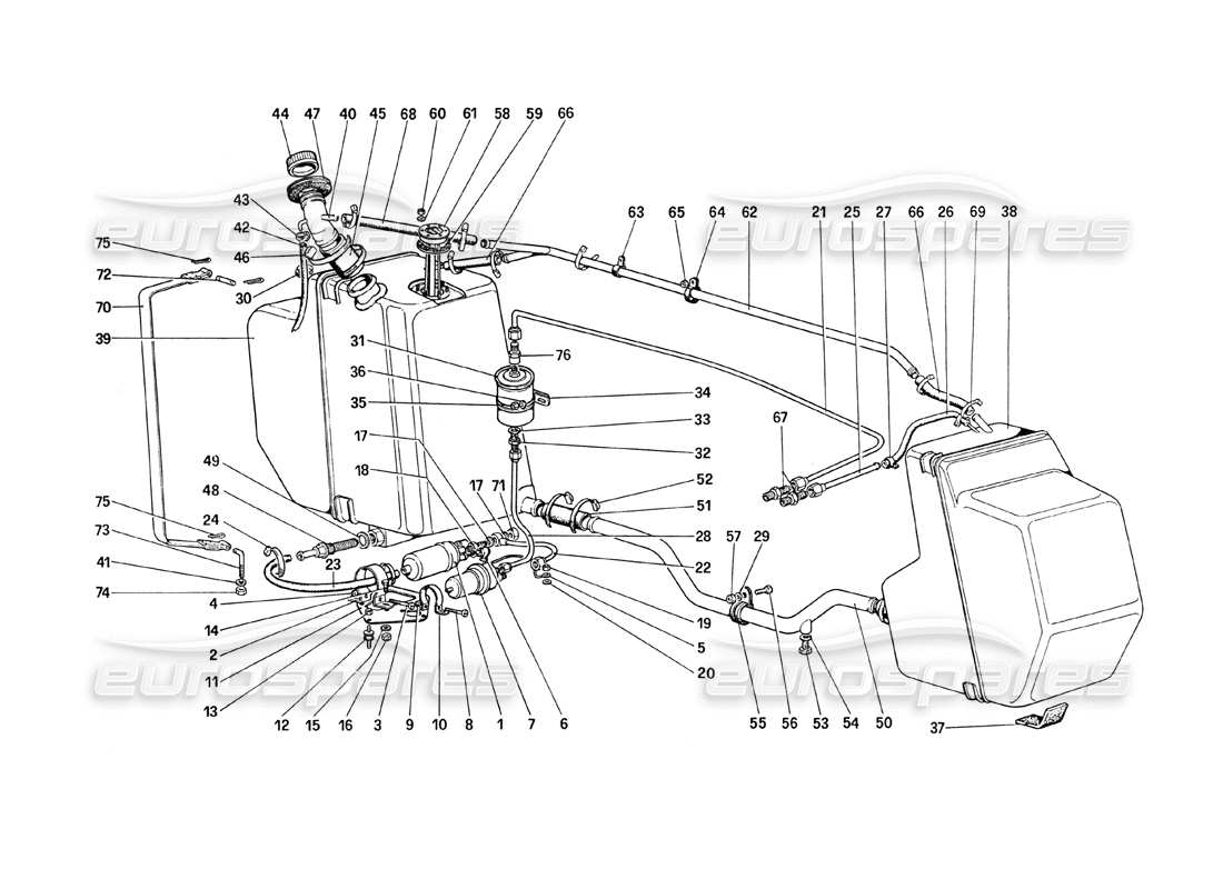 ferrari 208 turbo (1989) fuel pump and pipes part diagram