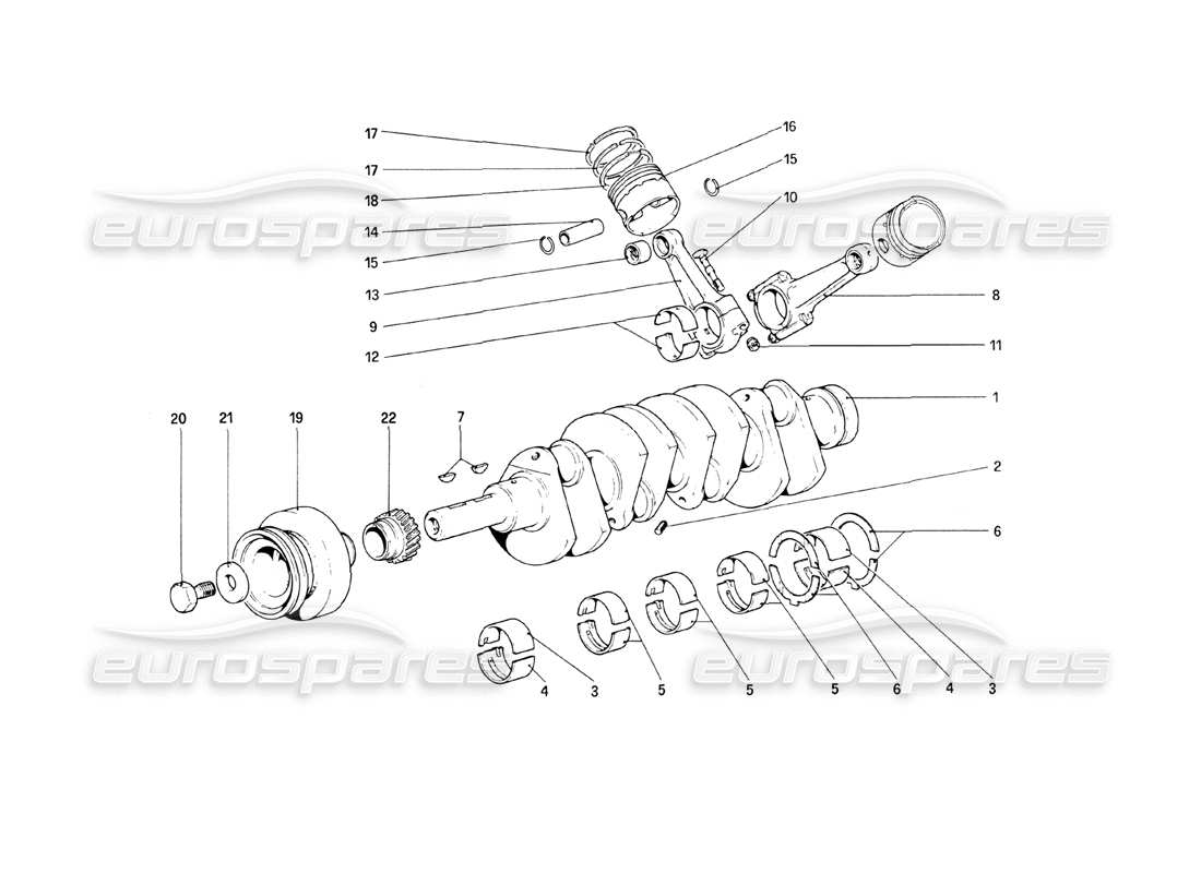 ferrari 208 turbo (1989) crankshaft - connecting rods and pistons part diagram