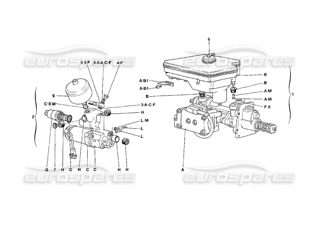 ferrari 208 turbo (1989) hydraulic system for antiskid part diagram