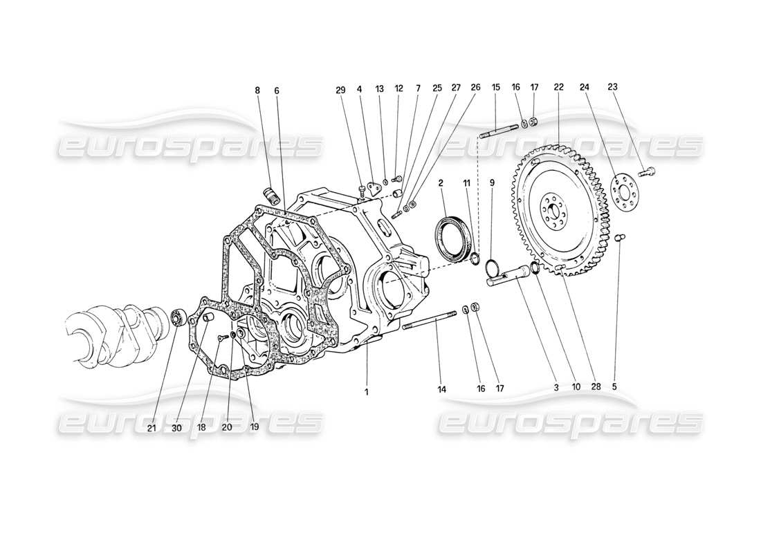 ferrari 208 turbo (1989) flywheel and clutch housing spacer part diagram