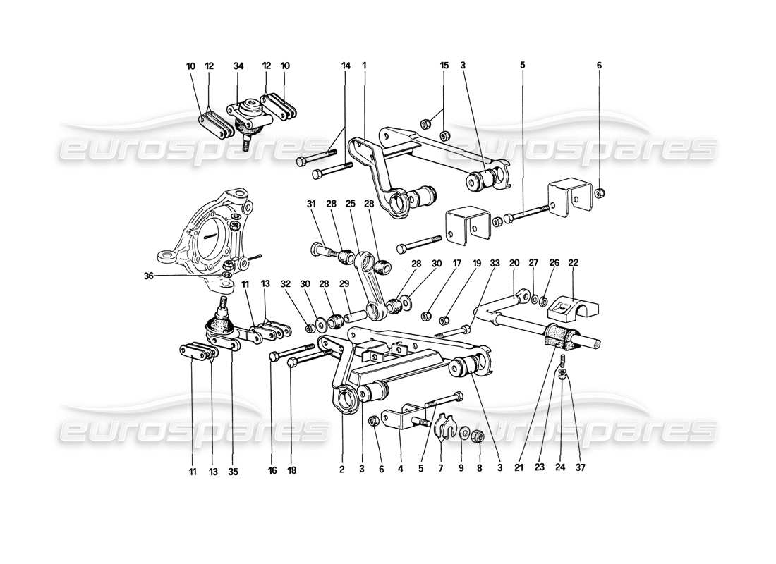 ferrari 208 turbo (1989) front suspension -wishbones (starting from car no. 76626) part diagram