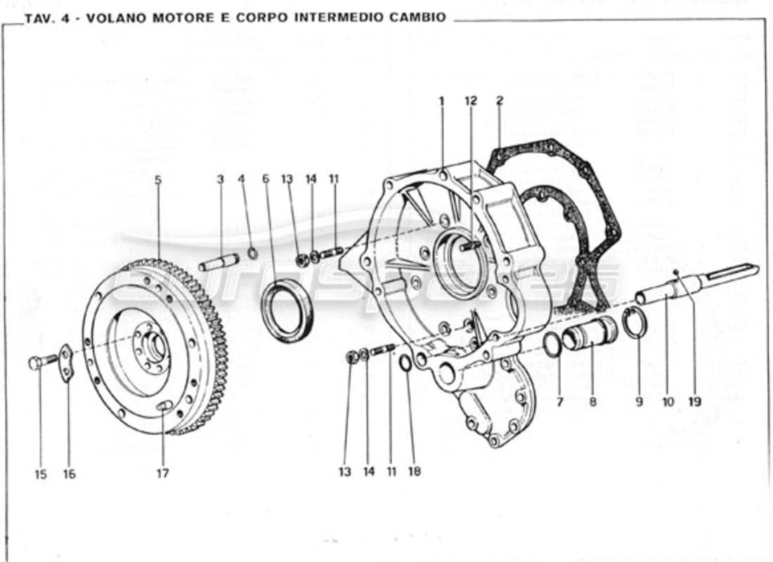 ferrari 246 gt series 1 flywheel & intermediate gearbox housing part diagram