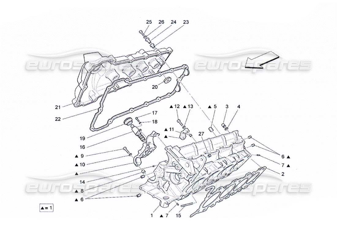 maserati qtp. (2010) 4.2 rh cylinder head part diagram