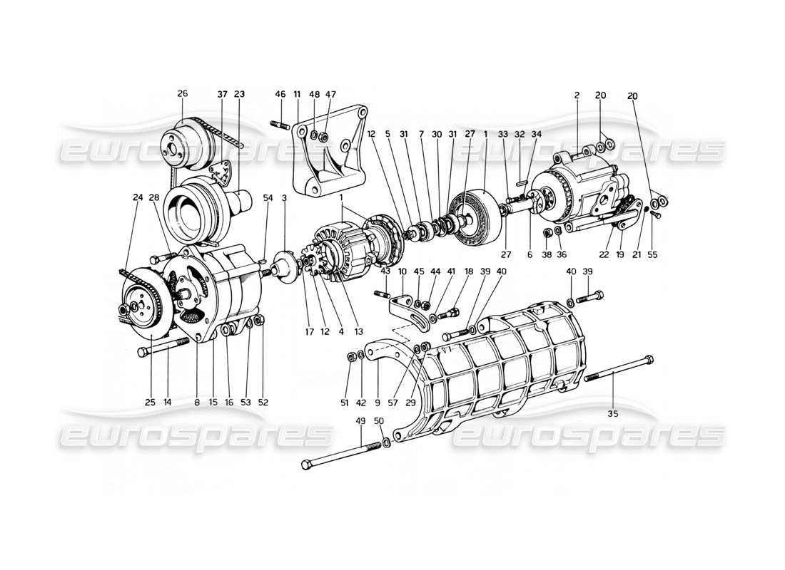 ferrari 246 dino (1975) air pump and alternator part diagram