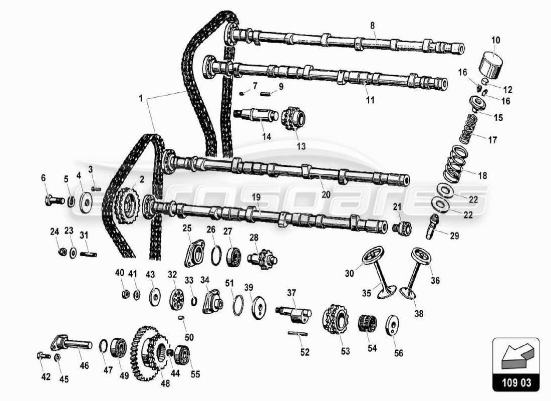 lamborghini miura p400s head timing system part diagram