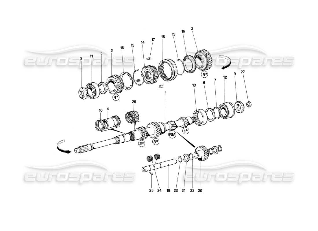 ferrari mondial 8 (1981) main shaft gears part diagram