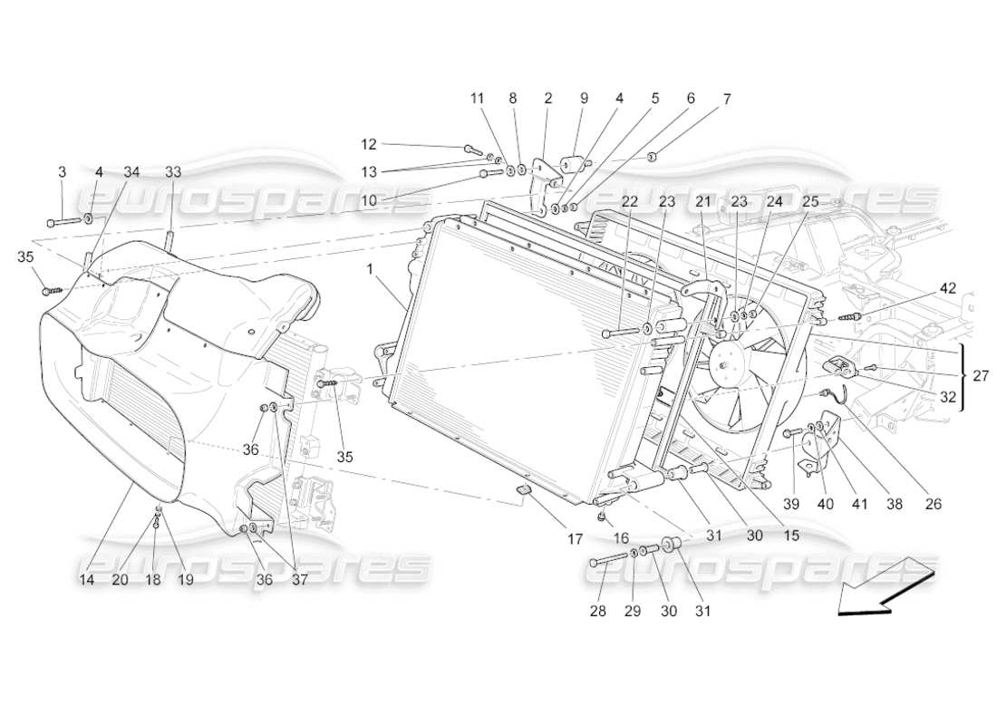 maserati grancabrio (2011) 4.7 cooling: air radiators and ducts part diagram