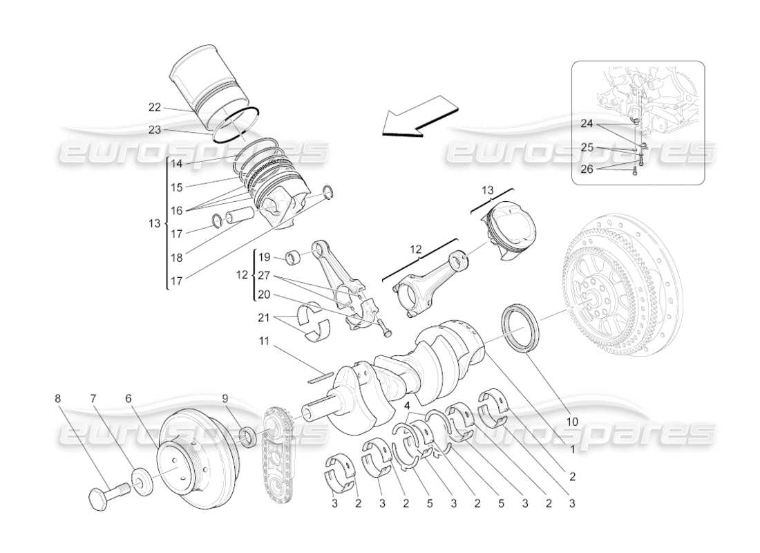 maserati grancabrio (2011) 4.7 crank mechanism part diagram