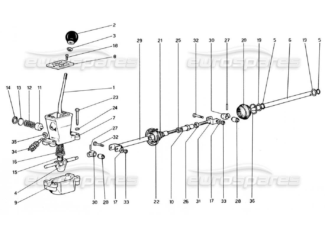 ferrari 308 gtb (1976) outside gearbox controls part diagram